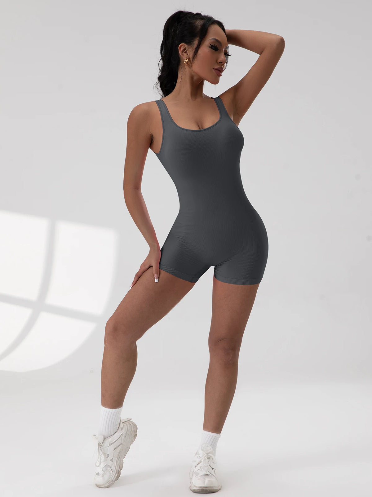 Tummy Control Backless Yoga Suit U Neck Sleeveless Sports Seamless Jumpsuit Threaded Stretch Women Bodysuit Without Bust Pads - Chrissy's Eye