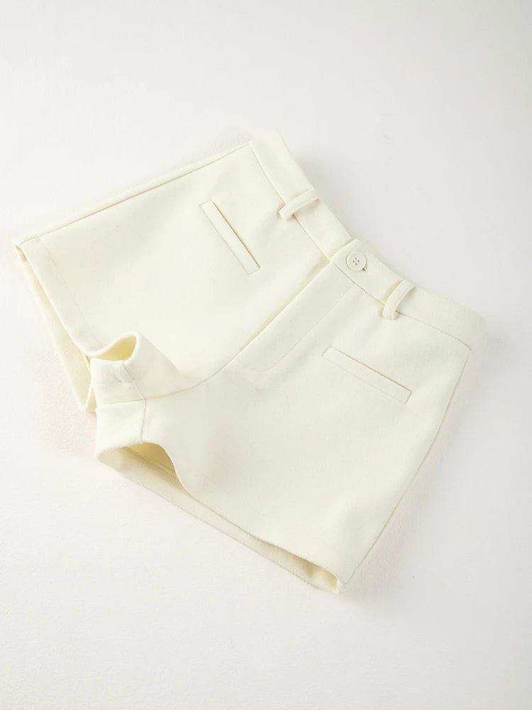 Women's 2025 Winter Thick Wool Blend Shorts - Korean High Waisted Slimming Bodycon 3/4 Booty Shorts - Chrissy's Eye