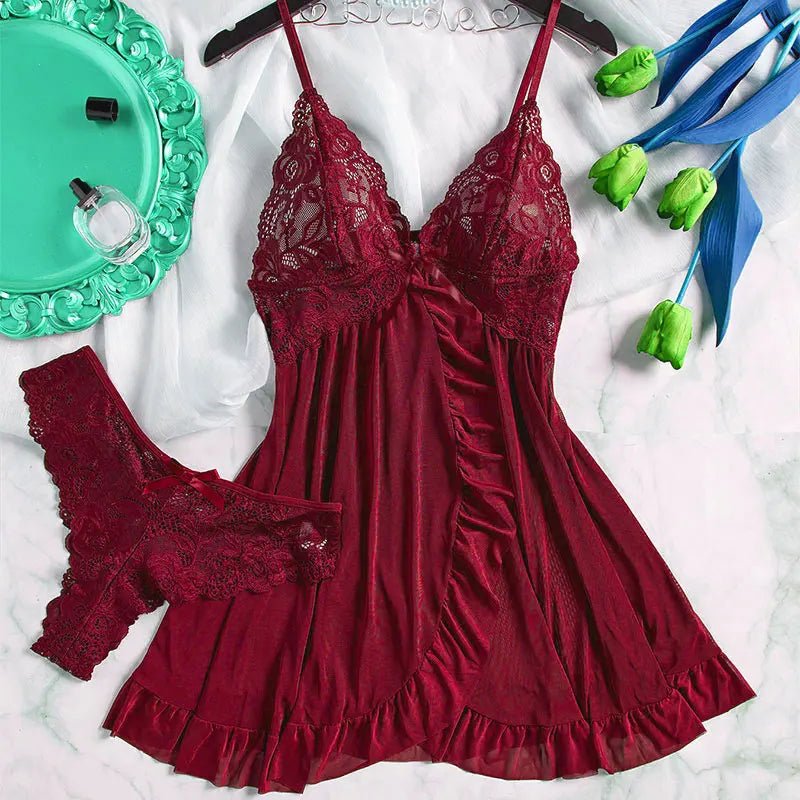2-Piece Plus Size Triangle Panty Set Women's Night Dress Sensual Female Lingerie Curve Nightdress Transparent Underwear Briefs - Chrissy's Eye