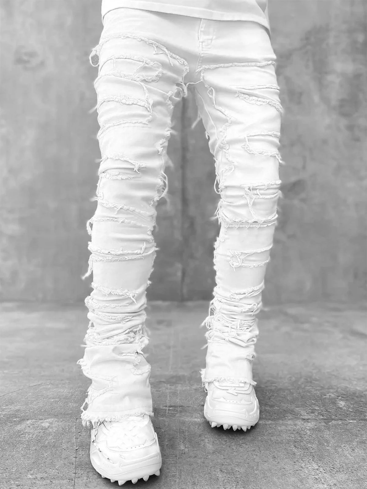 Men's Regular Fit Stacked Jeans Ripped Slim Fit Patch Distressed Destroyed Straight Denim Pants Hip Hop Streetwear Trouser Cloth - Chrissy's Eye