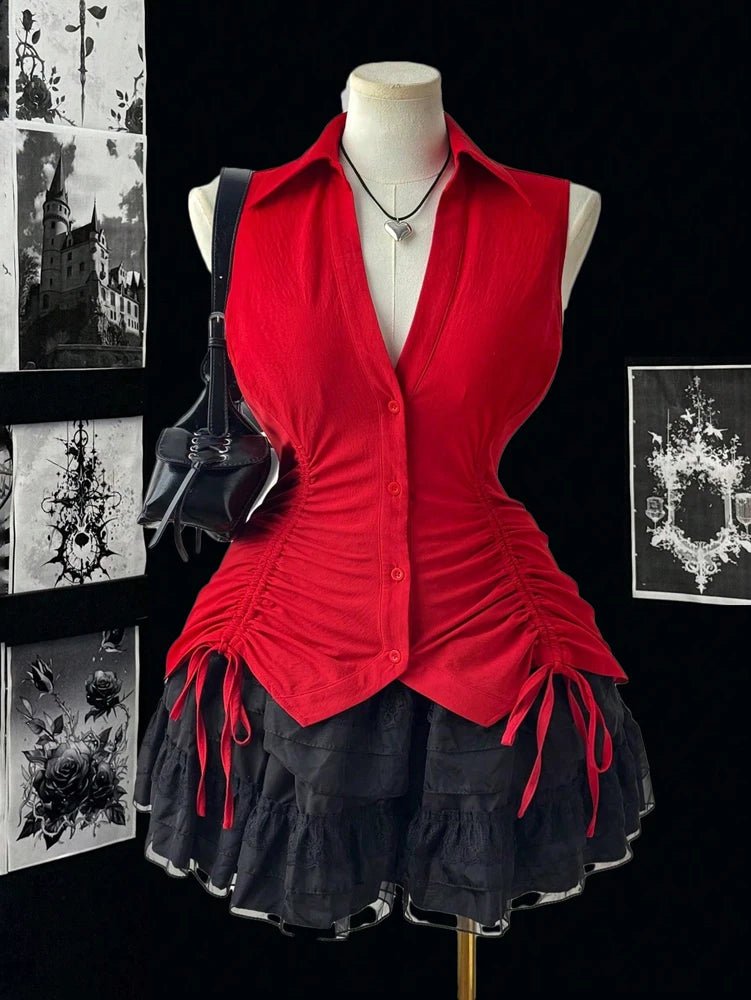 Plus Size Summer New Women's Big Size Music Festival Tie Bow Slim Slim Sleeveless Shirt Polyester Material - Chrissy's Eye