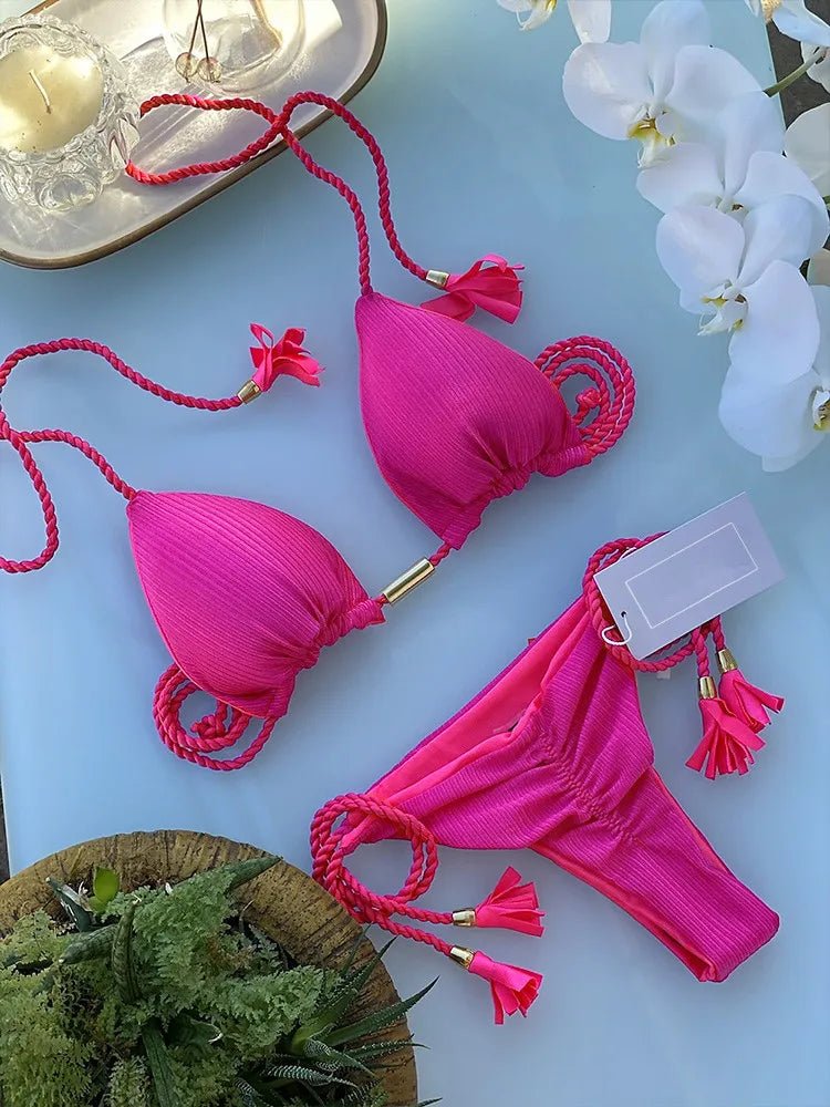 Adjustable Bandage Bikini Set 2023 Swimwear Swimsuit Woman Sexy Bathing Suits Solid Bikinis Triangle Female Summer Beachwear - Chrissy's Eye