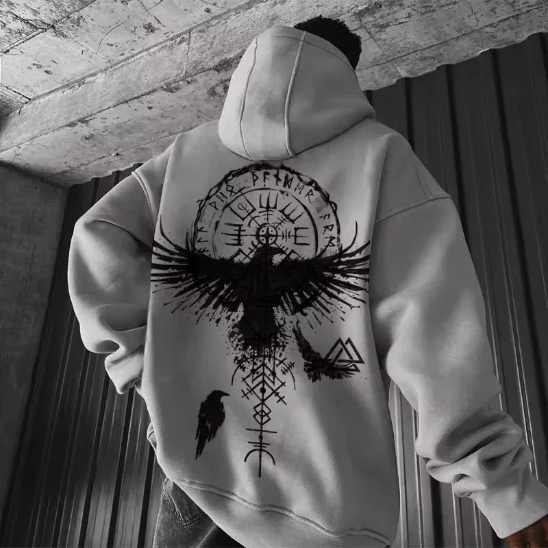 Men's Viking Totem Printed Hooded Sweatshirt Y2K Cotton Hooded Sweatshirt Loose Eagle Pattern Fresh Sport functional Fashionable - Chrissy's Eye
