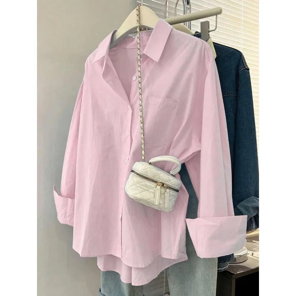 Plus Size Women's Casual Long Sleeve Shirt Elegant One Color Design Fitted Fabric Moderate Thickness Shirt - Chrissy's Eye
