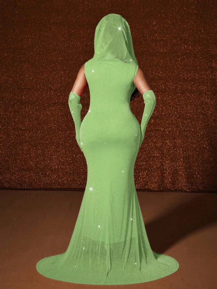 Plus Size Hat Sexy Waistband Hot Gold Fish Tail Swing Long Solid Colour Fishtail Slim Package Hip Dress Hooded - Chrissy's Eye