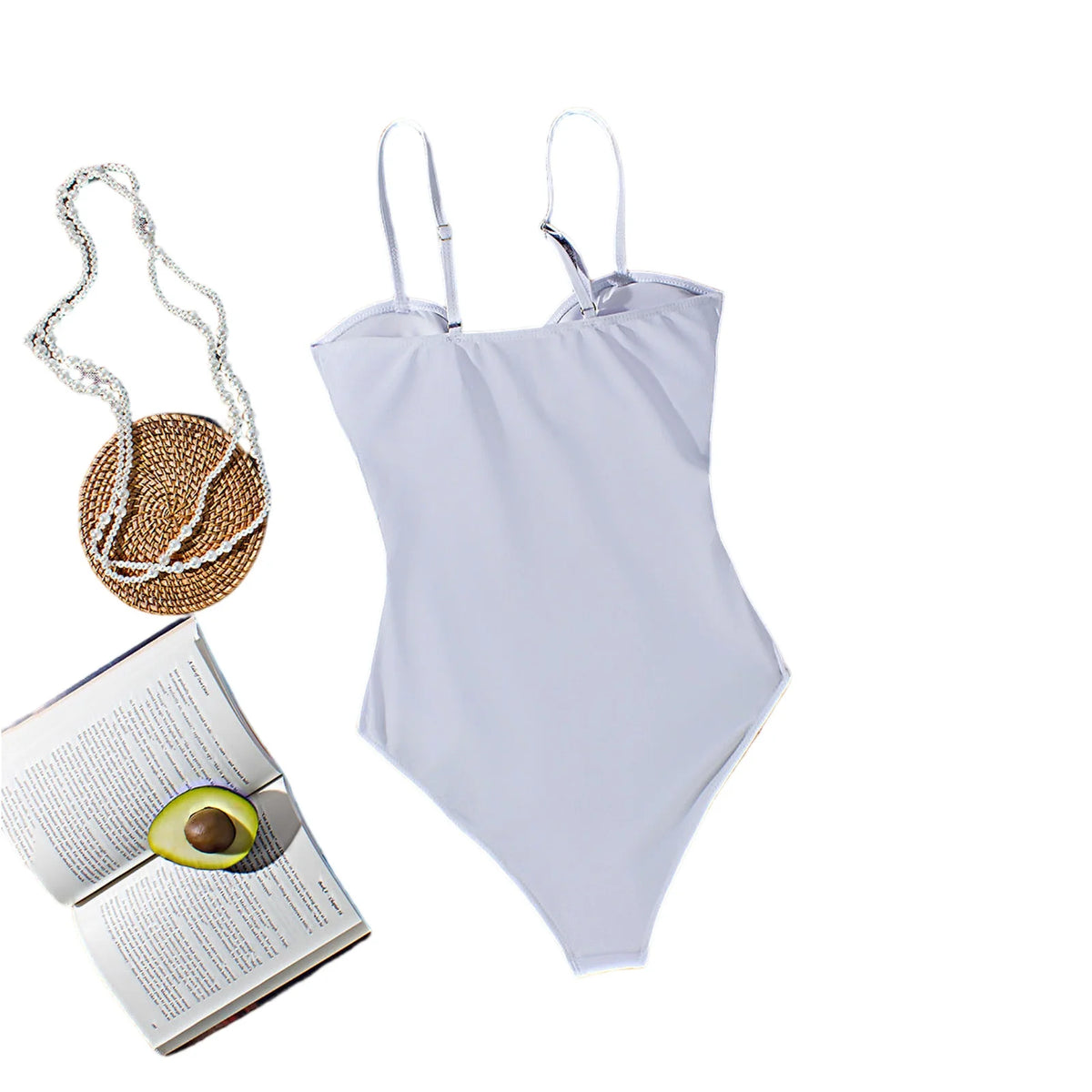 Sexy Cutout Swimsuit Solid Color Summer Spaghetti Strap Color Block Ring Detail One Piece Beach High Cut Bathing Suit - Chrissy's Eye