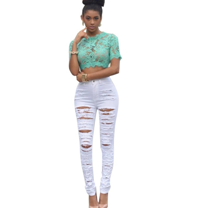 HOLE Denim Women's High Waist Ripped Jeans Skinny-Jeans - Chrissy's Eye