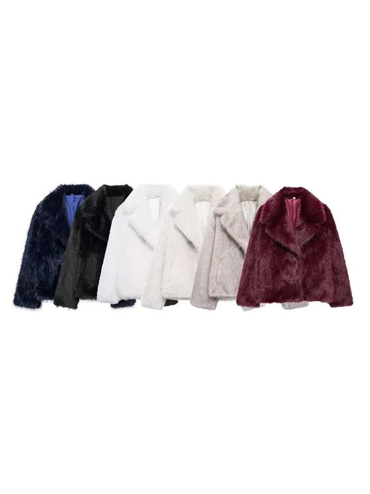 Women's Thick Warm Faux Fur Jacket, Long Sleeve Coat, Lapel Collar, Female Outerwear, Chic Tops, Fashion - Chrissy's Eye