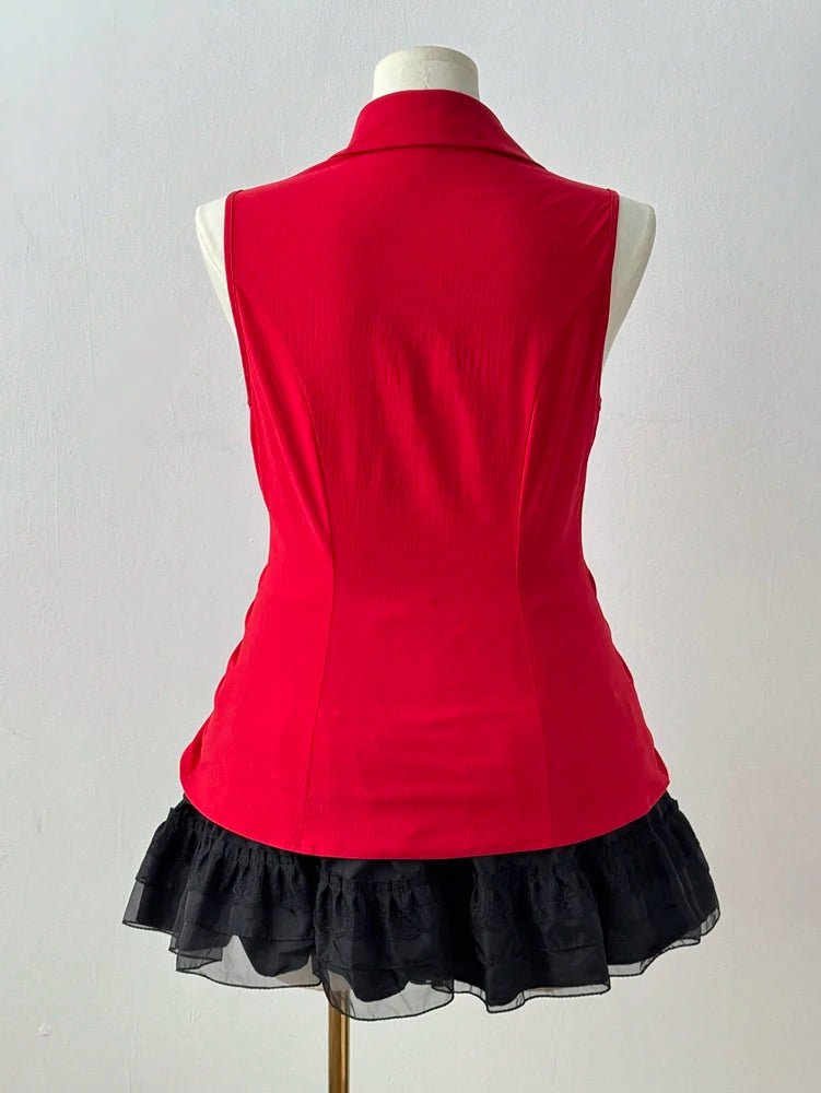 Plus Size Summer New Women's Big Size Music Festival Tie Bow Slim Slim Sleeveless Shirt Polyester Material - Chrissy's Eye