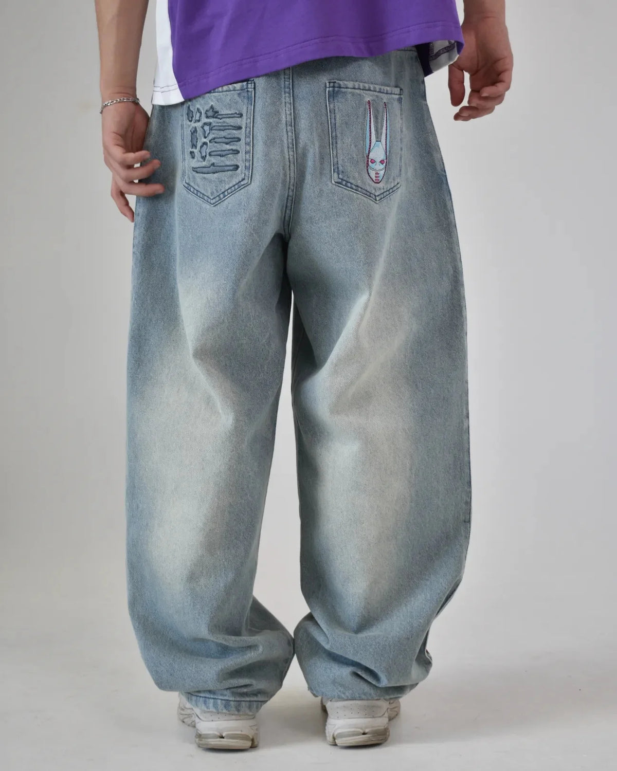 Y2K Men D4C JoJo High Waist Baggy Jeans Women Pink Heart Side Embroidery Loose Fit Washed Denim Pants Streetwear Wide Leg Pants - Chrissy's Eye