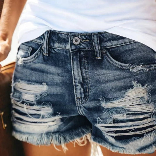 Korean Denim Shorts Women Summer Fashion Casual High Waist Ripped Jeans Pocket Tassel Y2K Hot Pants Streetwear Blue Trousers - Chrissy's Eye