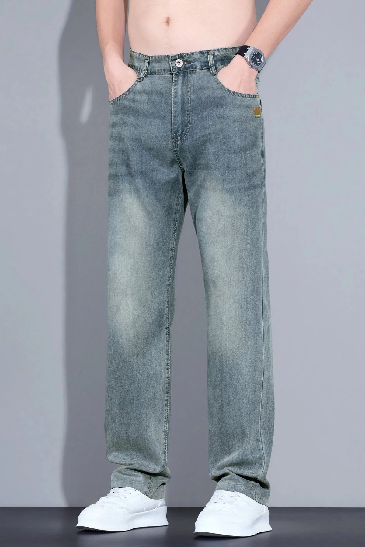 Lyocell Ice Silk Jeans Men's Fashion Korean Ultra-Thin Denim Pants Soft Drape Comfortable Business Straight Casual Trousers - Chrissy's Eye