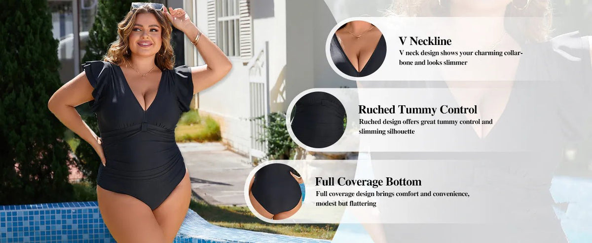 One Piece Swimsuits For Women Plus Size Swimwear Solid Push Up Beach Swimsuit Tummy Control Monokini Bathing Suit - Chrissy's Eye