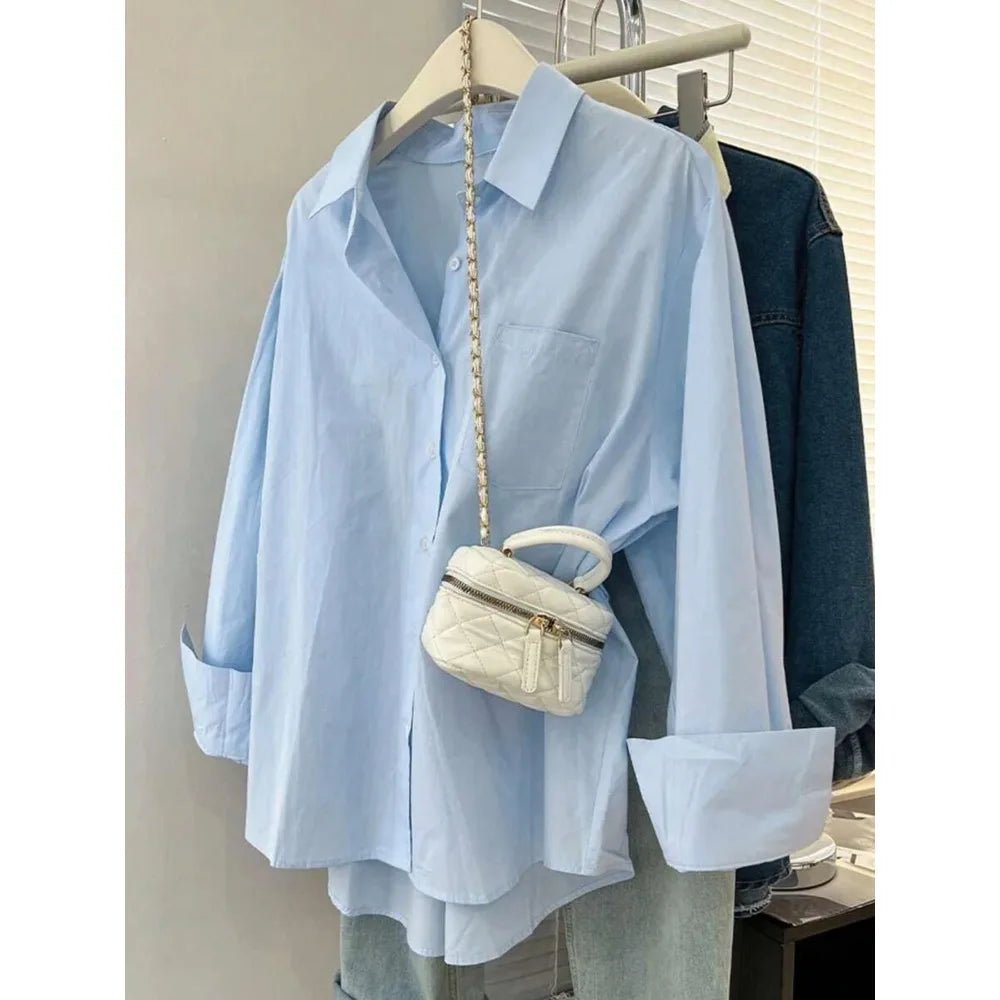 Plus Size Women's Casual Long Sleeve Shirt Elegant One Color Design Fitted Fabric Moderate Thickness Shirt - Chrissy's Eye