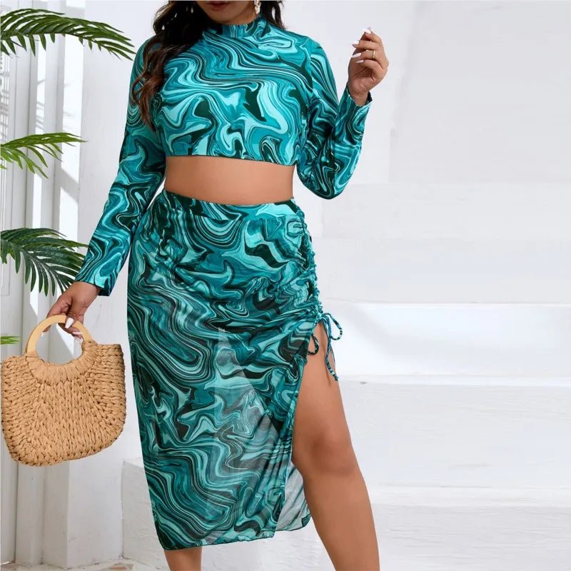 3 Piece Sets Plus Size High Waist Bikini Women Push Up Large Size Swimsuit Summer Mujer Tummy Control Swimwear Bikini Sets - Chrissy's Eye