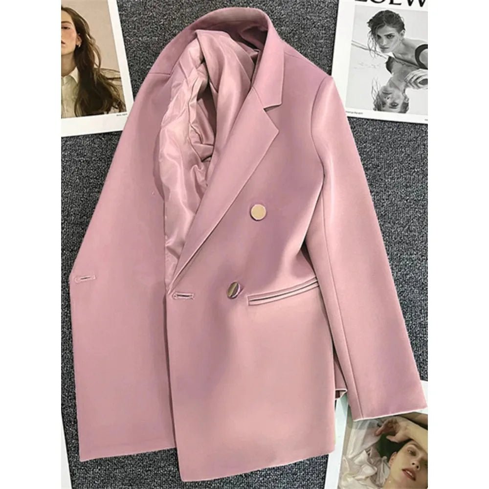 Women Suit Blazer Elegant Coat 2025 Spring Autumn Fashion Korean Blazer Luxury Double Breasted Jacket Solid Ladies Tops Clothes - Chrissy's Eye