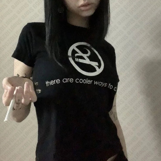Harajuku Retro Fashion Print Emo Girls 2000s Vintage Short Sleeve Tees Y2k Streetwear Clothing Sexy Women T-Shirt Slim Crop Tops - Chrissy's Eye