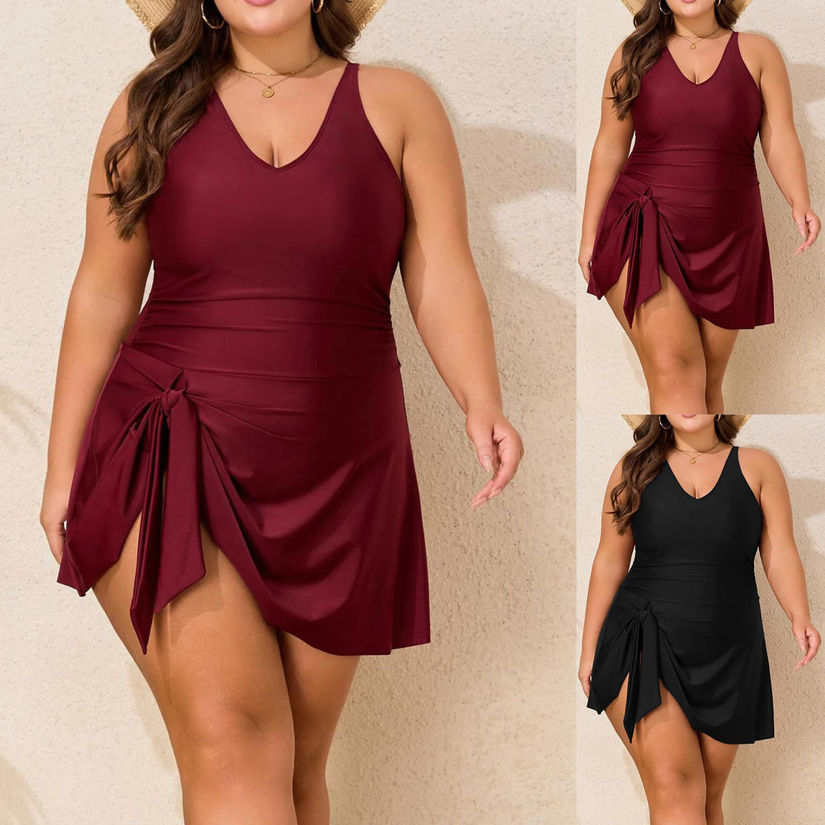 Solid Plus Size Drees Swimwear Women Strapped Large Dress One Piece Swimsuit Brazilian Chubby Big Bathing Suit Beachwear - Chrissy's Eye