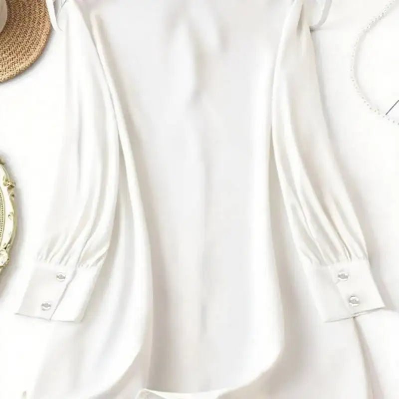 French High-End Style Plus-Size Casual Shirt | Loose Laid-Back, Silk-Like Lapel Long-Sleeve Blouse - Chrissy's Eye