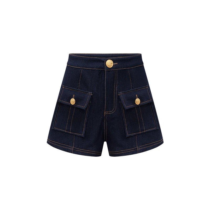 2026 Spring/Summer New Dark Blue High-Waist Denim Shorts USA Y2K Women's Fashion Street Dance Gothic Casual Slim Shorts - Chrissy's Eye