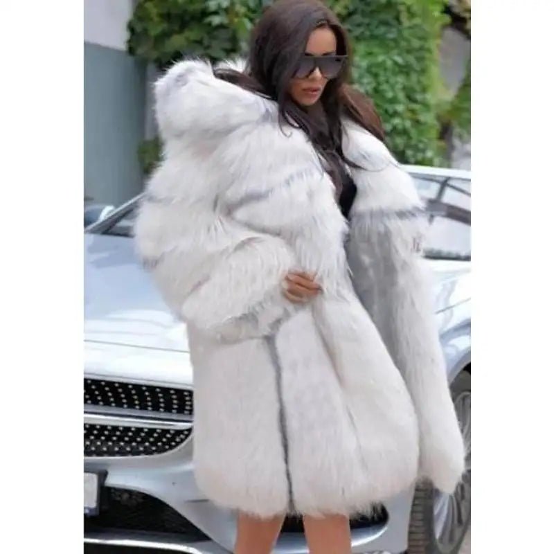 2025 Winter Women Faux Fur Jacket Coat Solid White Long Sleeve Thick Warm Overcoat Outwear Fluffy Coat For Women - Chrissy's Eye