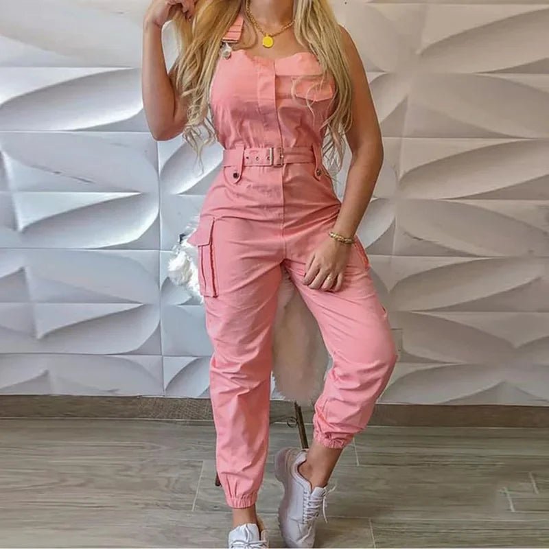 Fashion Strap Jumpsuit Women Loose Dungarees Long Rompers Summer Solid Pockets Cargo Pants Female Casual Work Out Playsuits - Chrissy's Eye
