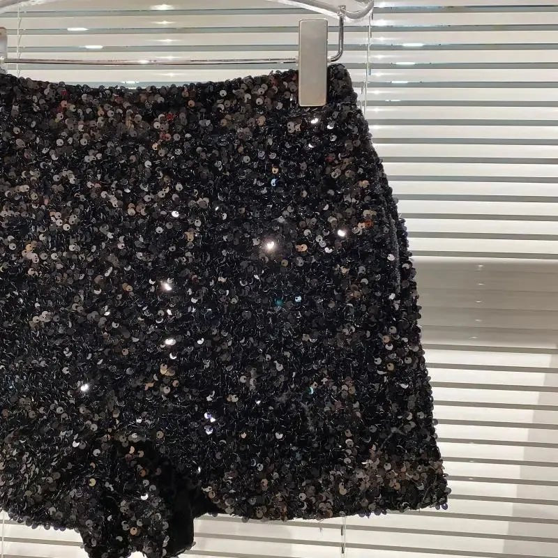 New Autumn Black Velvet Shorts Women Sequined Shiny Versatile Short Pants Clubwear Shorts Hot Pants High Street - Chrissy's Eye