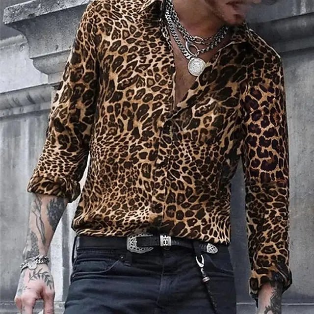 2024 Leopard Print Pattern Lapel Button men's Shirt 3D Printed Casual Fashion Long Sleeved Shirt Street Unisex Clothing Top - Chrissy's Eye