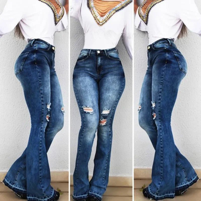 Women Slim Fit Denim Bell Bottom High Waist Bootleg jeans with Stretch Female Flare - Chrissy's Eye