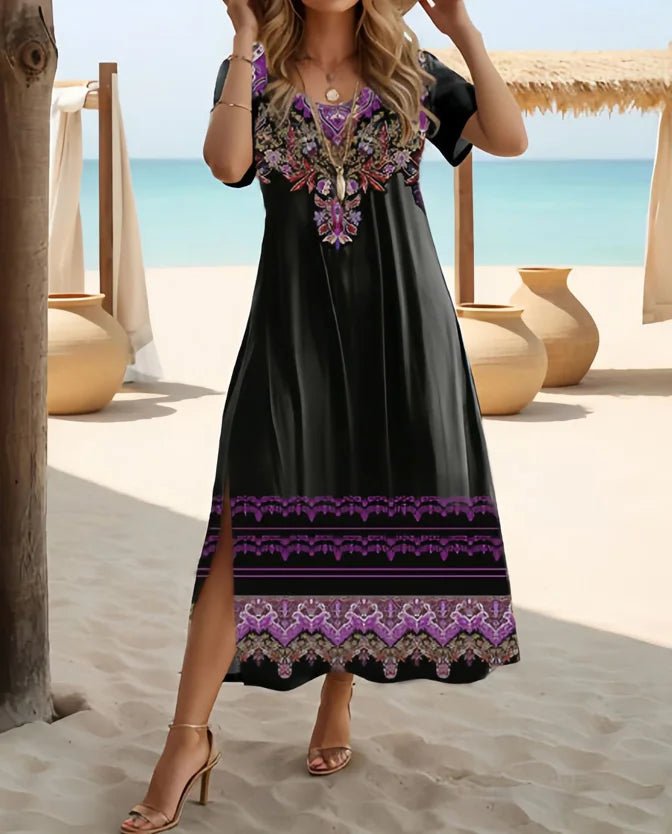 floral print casual short-sleeved plus-size dress - Chrissy's Eye