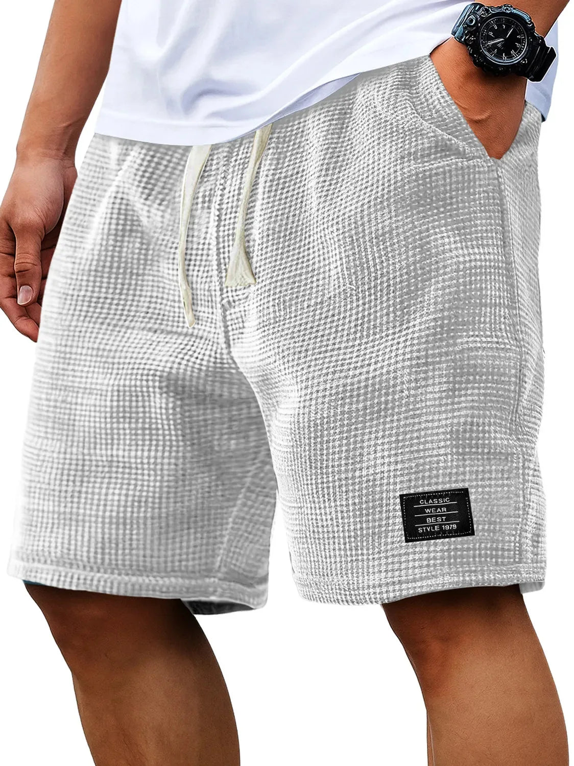 Summer Men's Waffle Business casual shorts New Korean Fashion Drawstring Baggy Short Pants Fitness Breathable Streetwear Gym - Chrissy's Eye