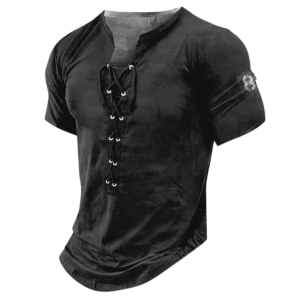 Men'S Short Sleeve T-Shirt Vintage Trend Graphic And Embroidered T-Shirt Drawstring Tie Classic Basic All-Match Tops - Chrissy's Eye