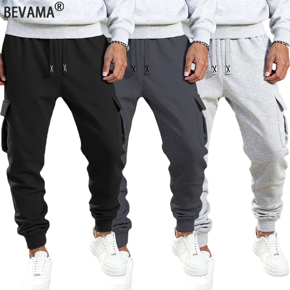 Mens Casual Pants Spring Autumn Sweatpants Drawstring Solid Color Workout Long Pants Fashion Gym Trousers with Pockets - Chrissy's Eye