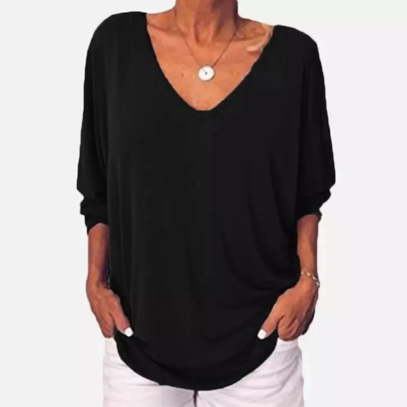 Plus Size Loose Women's Shirt V-Neck Overhead Three-Quarter Sleeve Casual Female Top Button Decoration Padded Shoulder - Chrissy's Eye