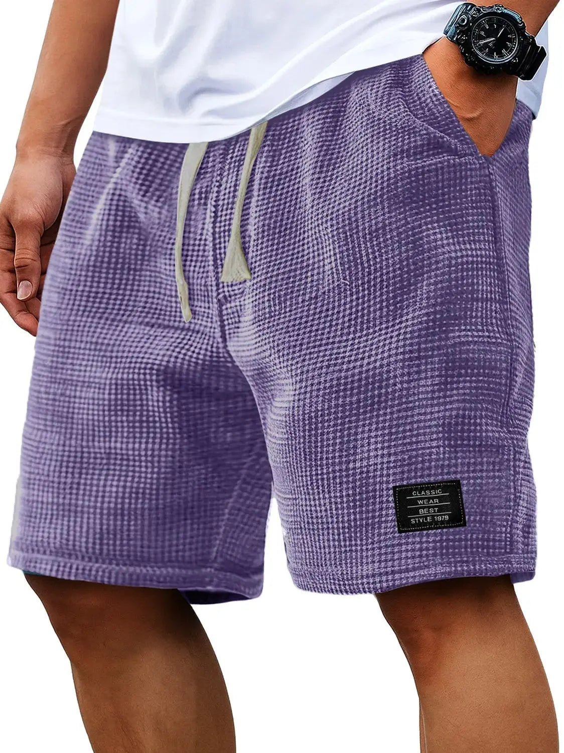Summer Men's Waffle Business casual shorts New Korean Fashion Drawstring Baggy Short Pants Fitness Breathable Streetwear Gym - Chrissy's Eye