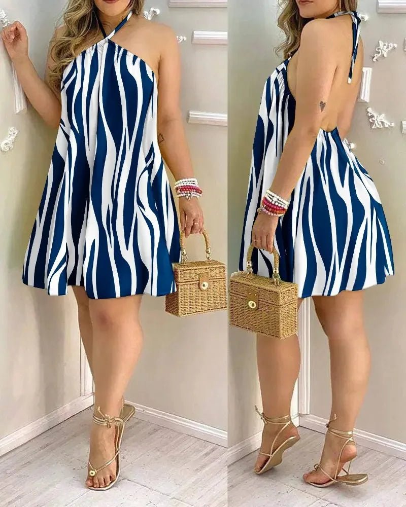 Floral Print Halter Neck Dress Boho Backless Halter Dress For Spring Summer Women's Clothing - Chrissy's Eye