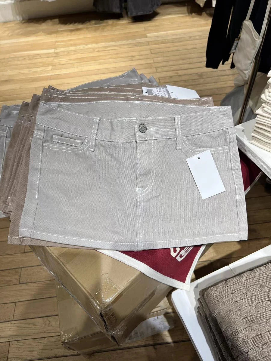 Women's Vintage Low Waist Denim Skirts Casual Chic Pockets A-line Mini Skirts - Chrissy's Eye