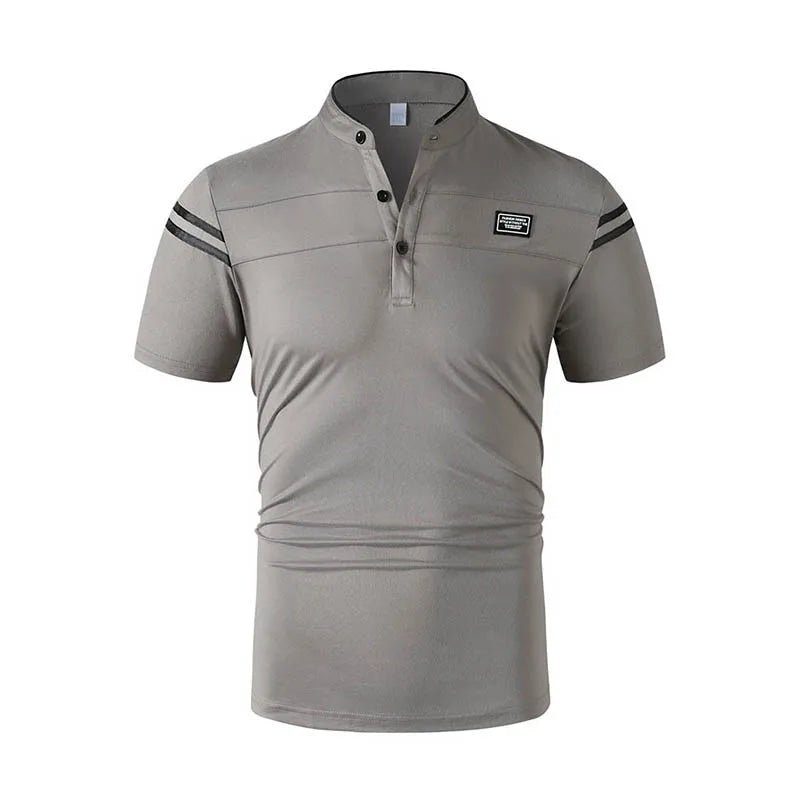 2025 New Men's Casual Fashion Solid Color Short Sleeved Polo Shirt Stand Up Collar Versatile Comfortable Top - Chrissy's Eye