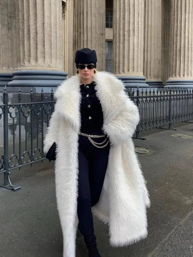 Elegant Women's Mink Fur Overcoat Solid Waist-cinching Fur Coat For Lady Luxury Long Furry - Chrissy's Eye