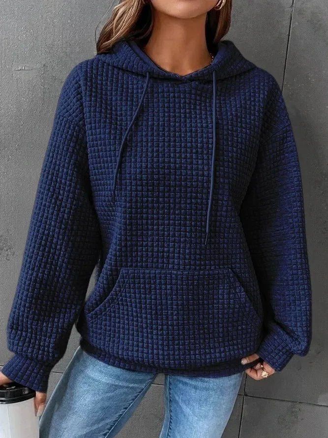 Women's hooded sweatshirt spring and autumn style waffle fashion beautiful solid color hooded drawstring loose sweatshirt - Chrissy's Eye