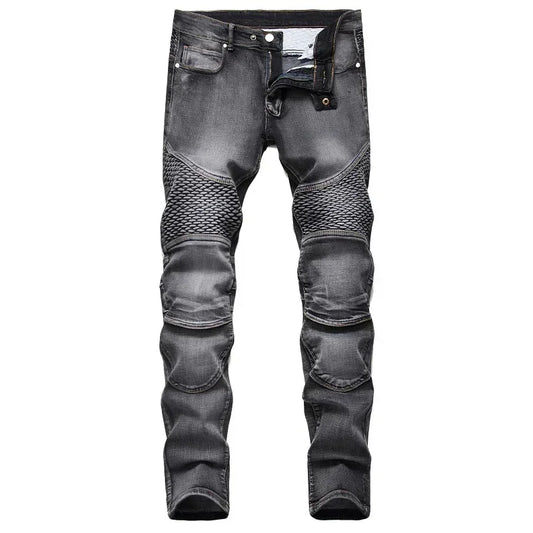 Men's New Casual Motorcycle Jeans Hip Hop Street Riding Stretch Slim Fit Straight Pants Patchwork Fashion Denim Trousers Male - Chrissy's Eye