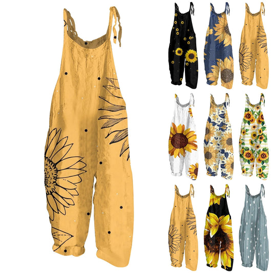 Sunflower Pattern Overalls For Women Fashion Slim Jumpsuit Women Casual Loose Romper For Women Mono Deportivos Mujer Gym - Chrissy's Eye