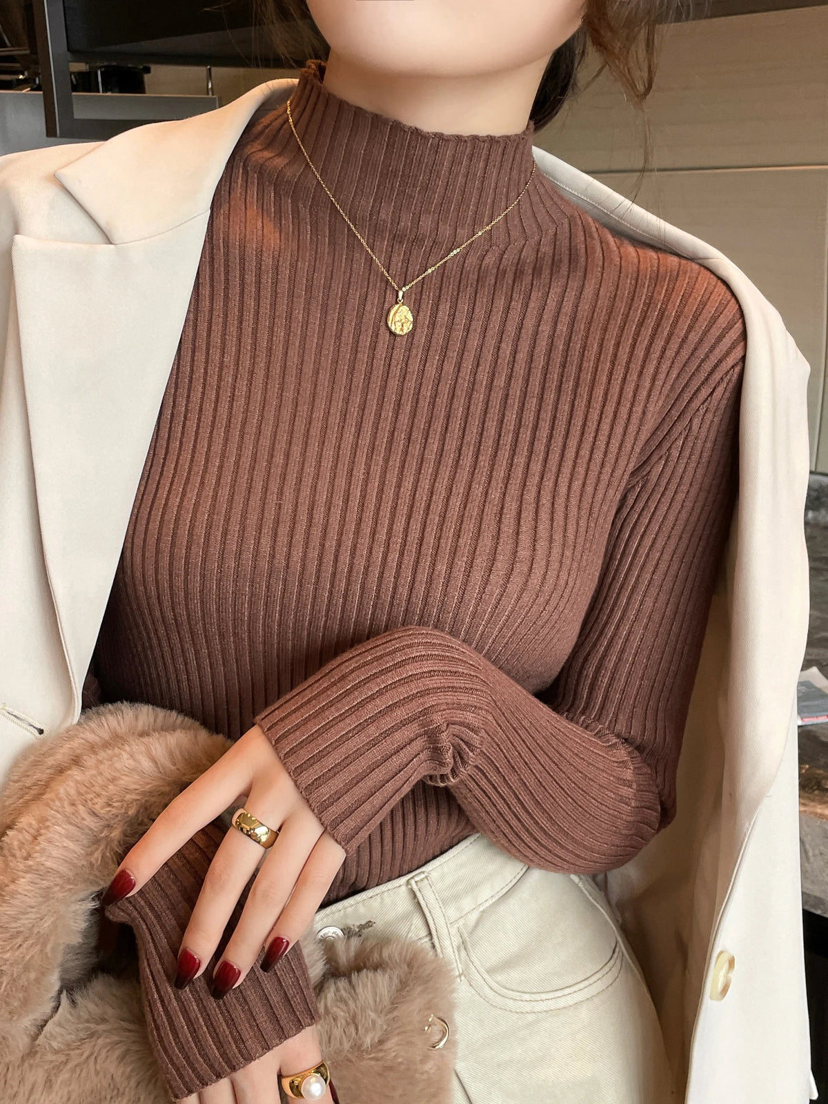 Women's Pullovers Long Sleeve Casual Turtleneck Warm Basic Sweater - Chrissy's Eye
