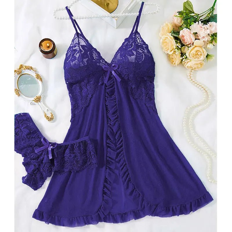 2-Piece Plus Size Triangle Panty Set Women's Night Dress Sensual Female Lingerie Curve Nightdress Transparent Underwear Briefs - Chrissy's Eye