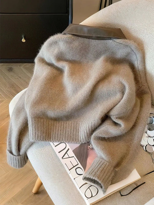 Cropped Cardigan Women Thick Knitted Sweater Bomber Jacket - Chrissy's Eye