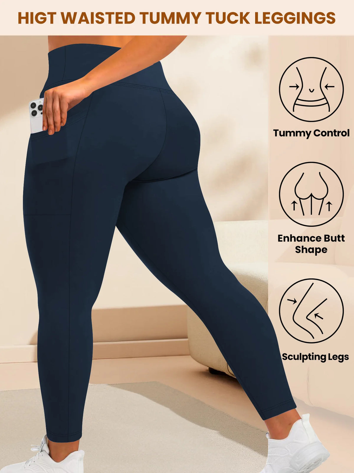 Women's High-Waisted Yoga Pants Plus Size Butt-Lifting Workout Leggings with Pockets Elastic Activewear for Gym & Running - Chrissy's Eye