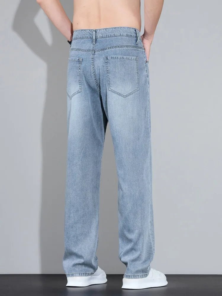 Lyocell Ice Silk Jeans Men's Fashion Korean Ultra-Thin Denim Pants Soft Drape Comfortable Business Straight Casual Trousers - Chrissy's Eye