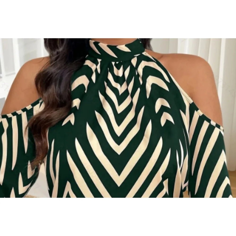 Plus Size Women’s Fashion Striped Printed Off Shoulder Fashionable Shirt - Chrissy's Eye