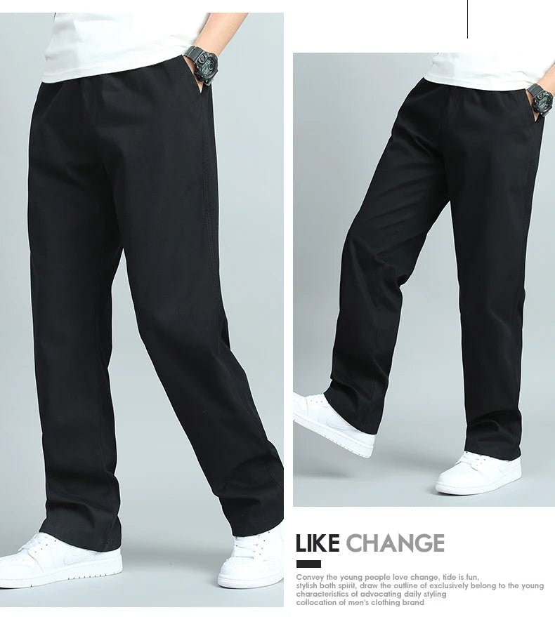 Big Size Mens Casual Pants Relaxed Fit Cotton Trousers Elastic Waist Drawstring Sweatpants Mens Jogger Pants Summer Spring - Chrissy's Eye