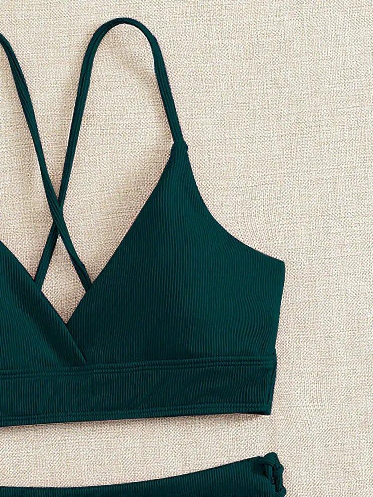 Cikini-V-Neck Split Bikini Set for Women, Sexy Swimsuit, Lace Up, Triangular Bikinis, Solid Color, Beach Swimwear, Bathing Suit - Chrissy's Eye